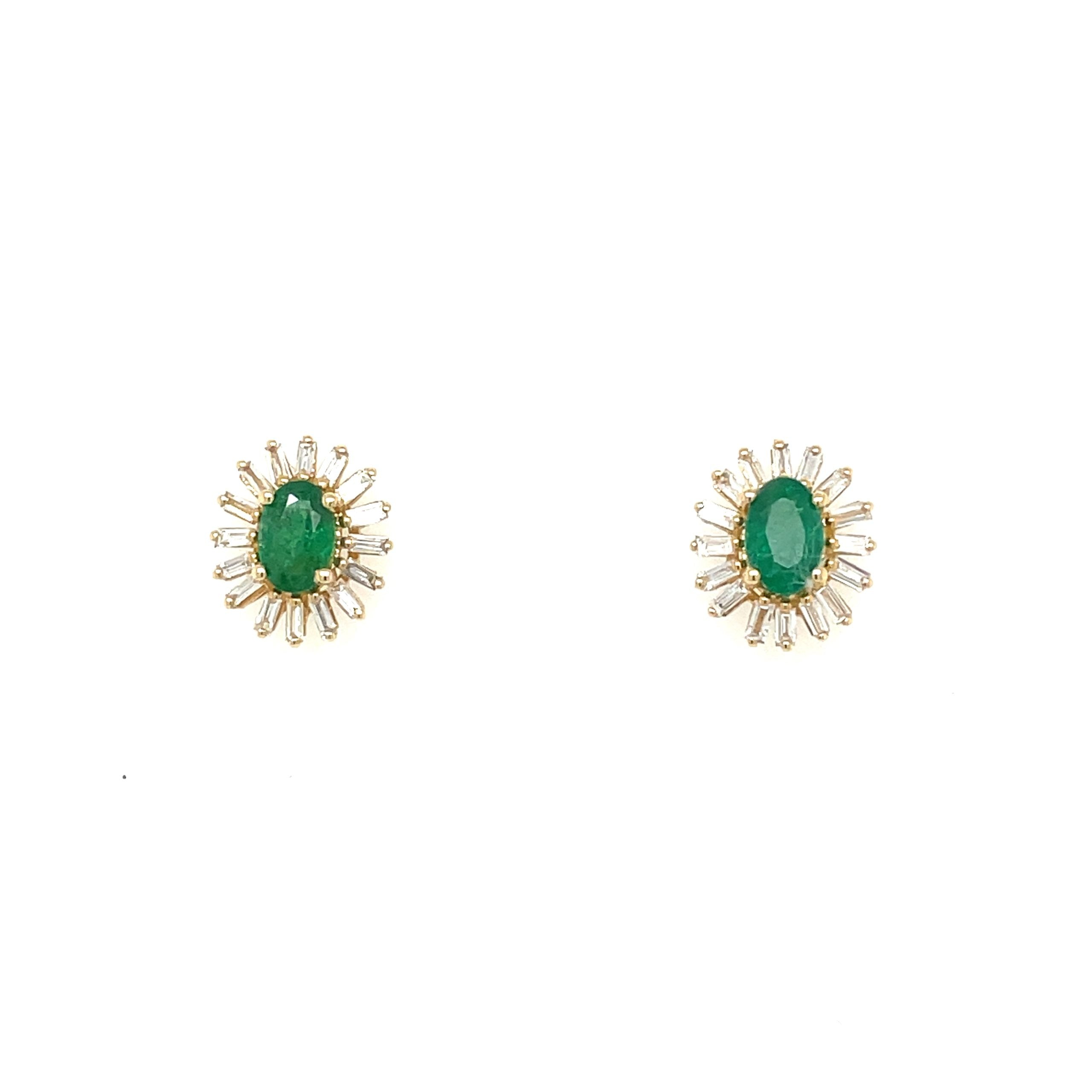 Златни обеци със смарагд и диаманти
