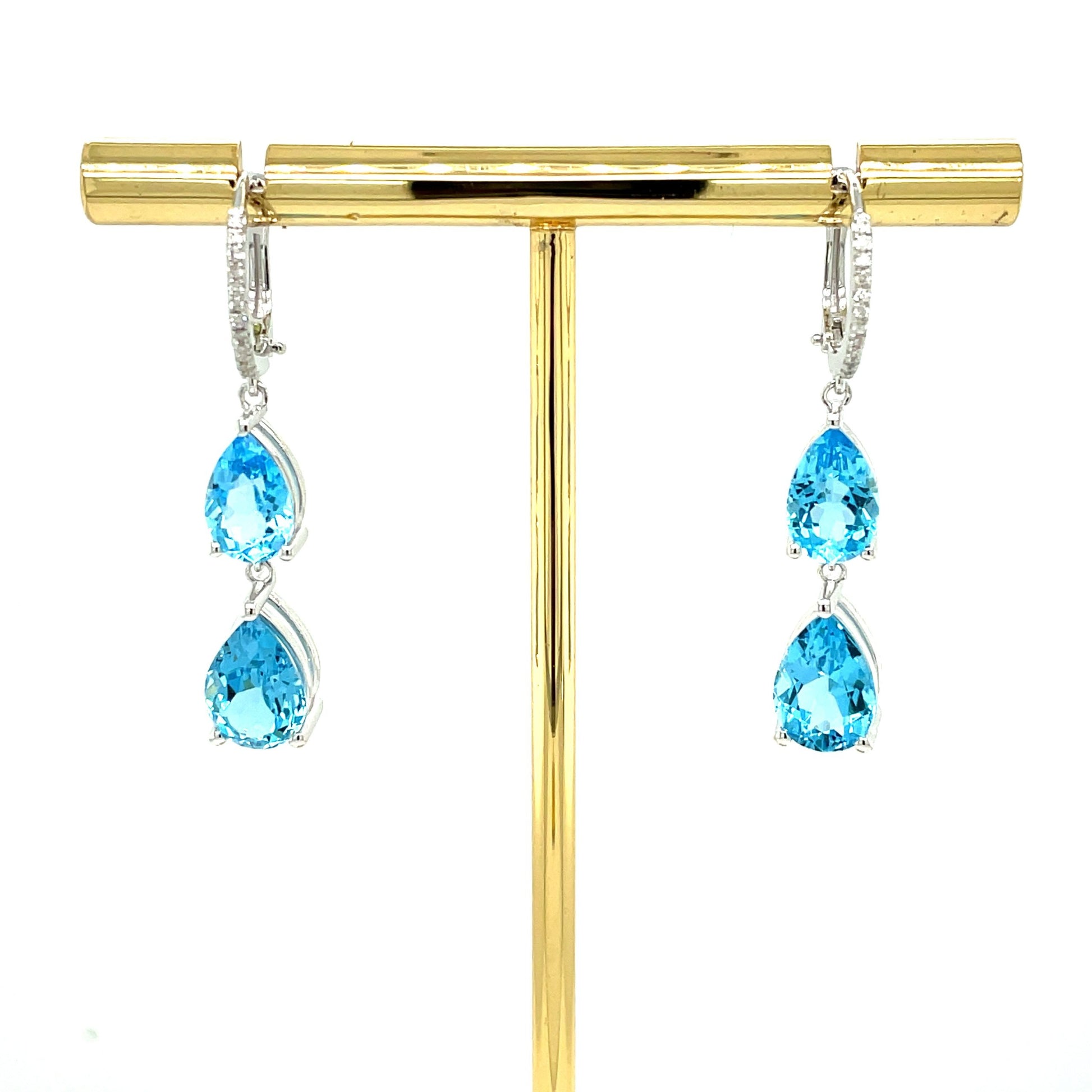 Златни обеци със син топаз и диаманти